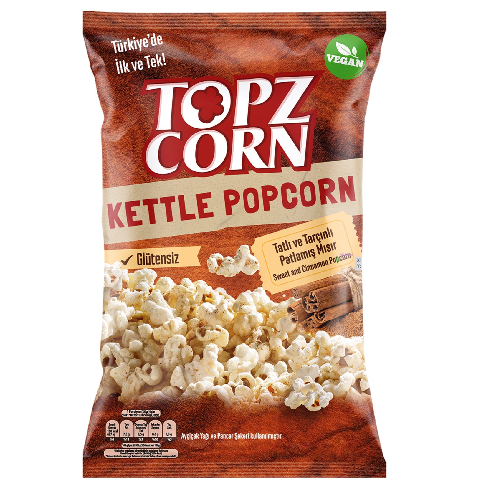 Topzcorn Sweet & Cinnamon Gluten-Free Kettle Popcorn 160g