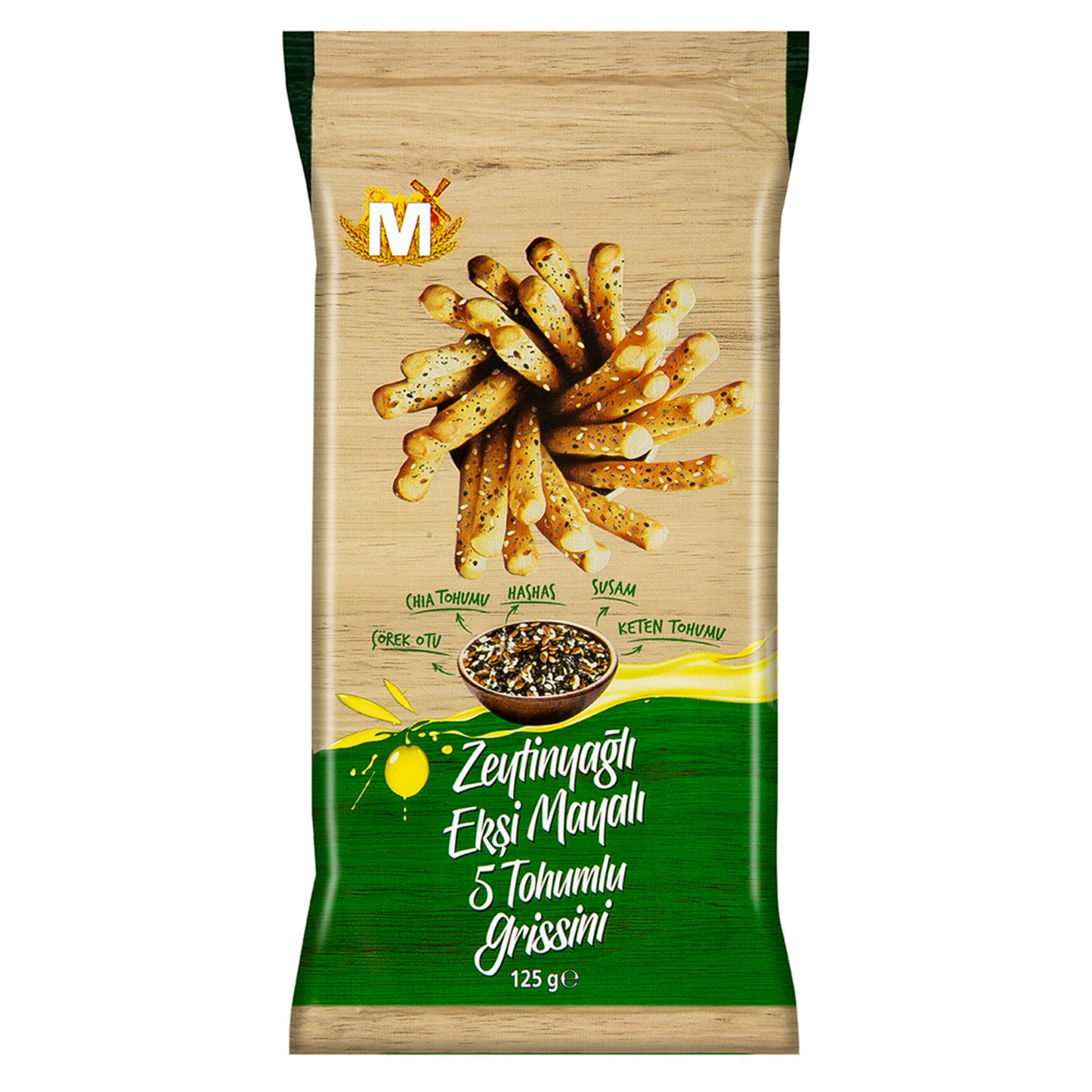 Migros Olive Oil Grissini with 5 Seeds (Zeytinyağlı Ekşi Mayalı 5 Tohumlu Grissini) 125g