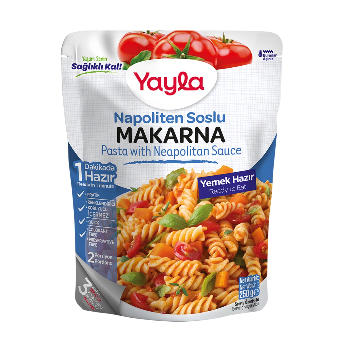 Yayla Pasta with Napolitan Sauce (Napoliten Soslu Makarna) 250 G