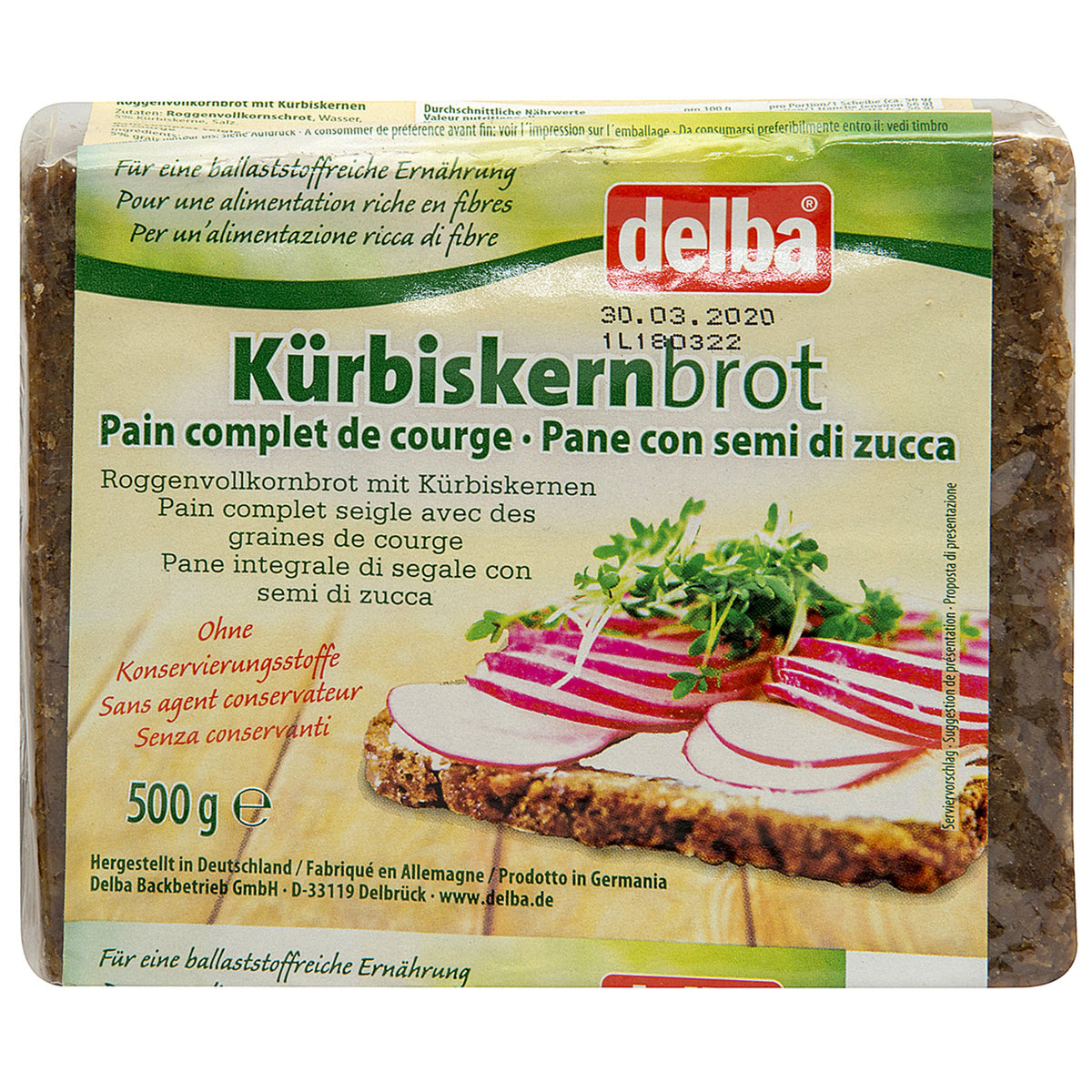 Delba Pumpkin Seed Whole Grain Bread (Kabak Çekirdekli Çavdarlı Tam Tahıl Ekmeği) 500g