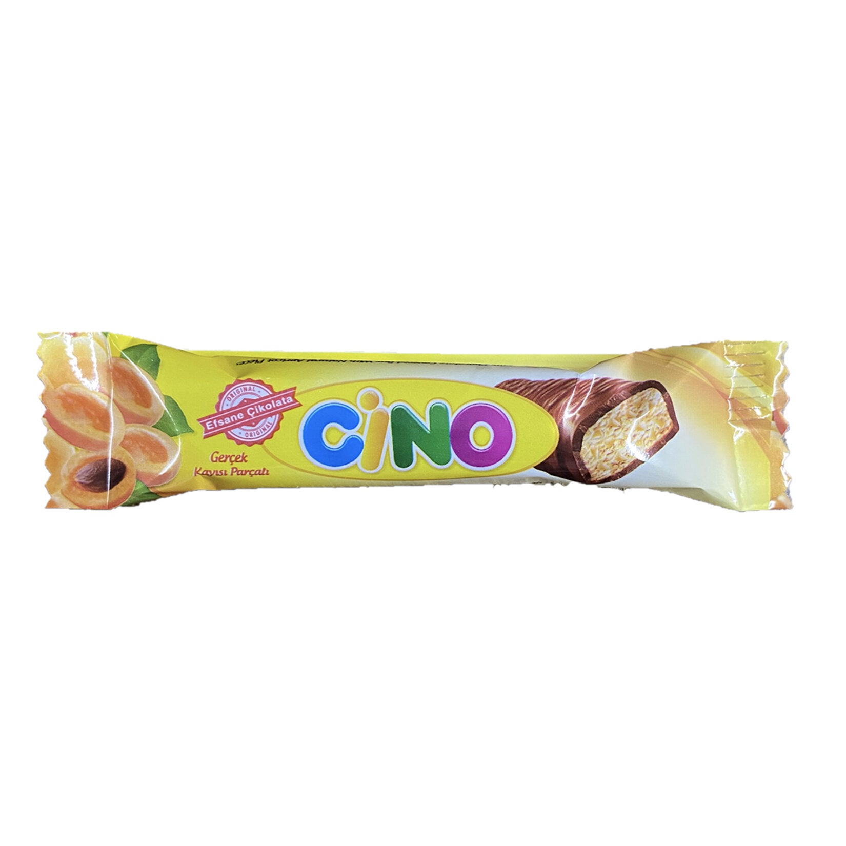 Cino Milk Chocolate Covered Real Apricot Pieces Bar (Sütlü Çikolata Kaplı Gerçek Kayısı Parçalı Bar) 25 G