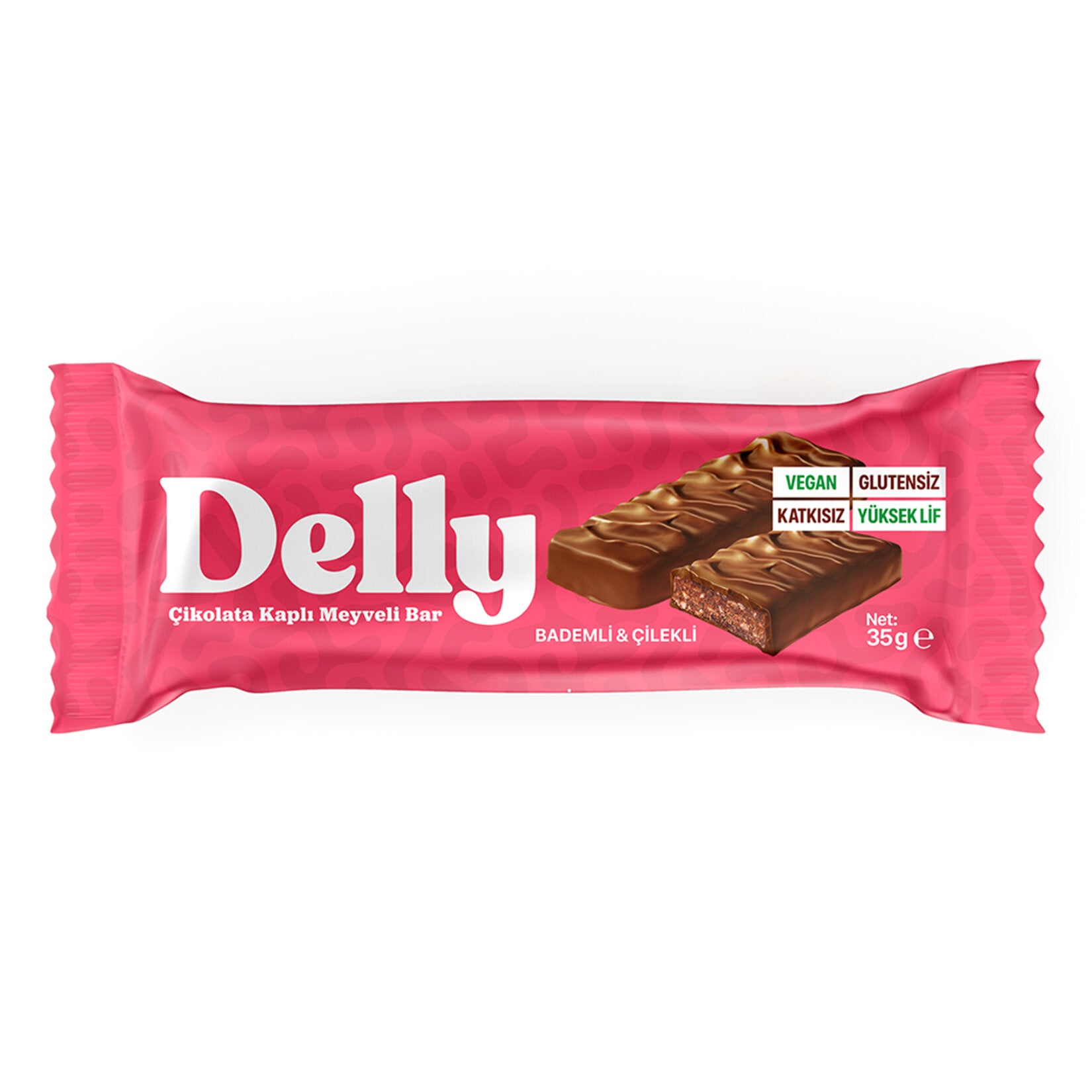 Delly Çikolata Kaplı Bademli & Çilekli Meyveli Bar 35 G
