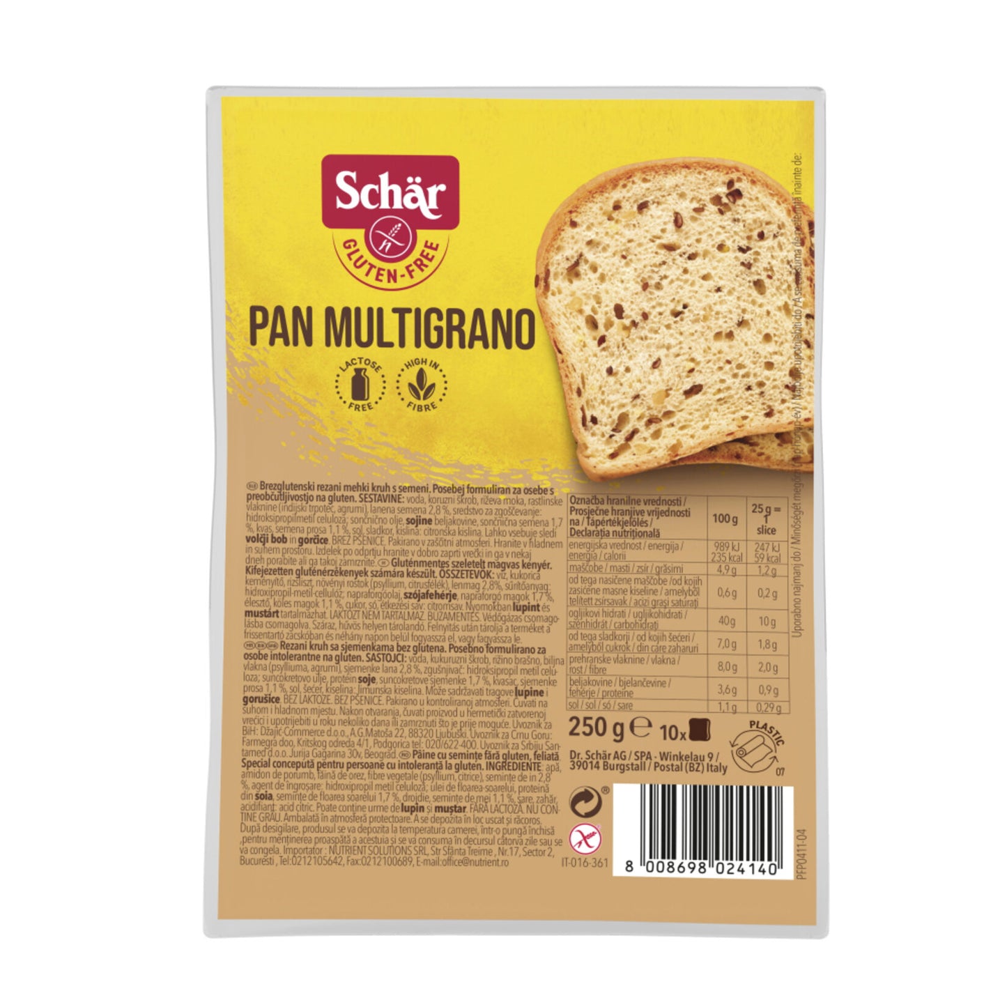 Schar Multigrain Gluten-Free Bread (Multigrano Glutensiz Ekmek) 250g