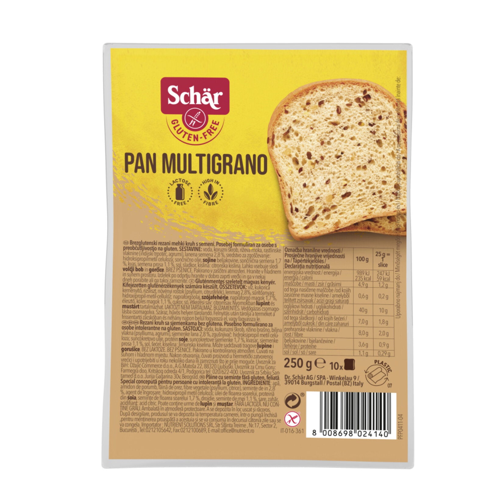 Schar Multigrain Gluten-Free Bread (Multigrano Glutensiz Ekmek) 250g