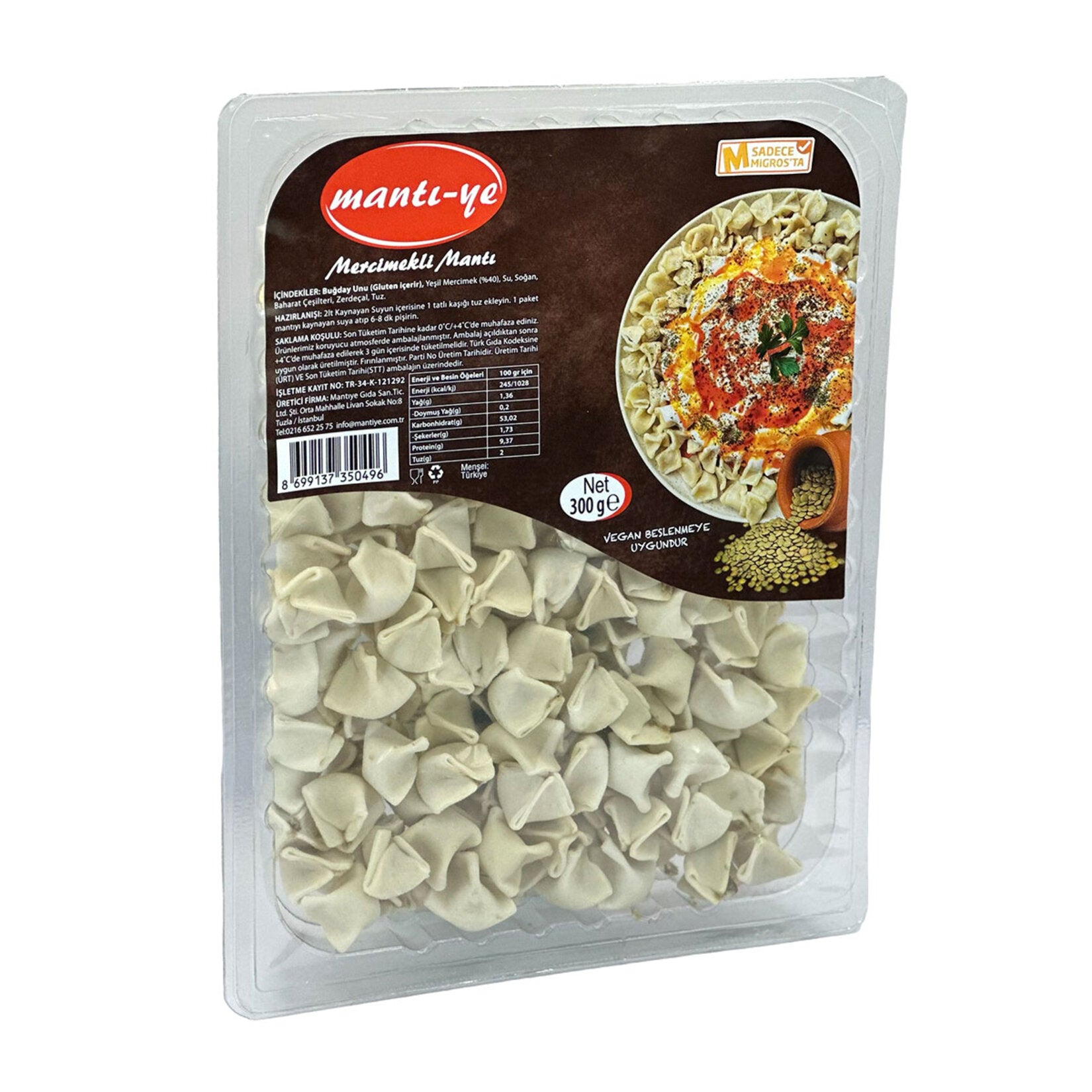 Mantı Ye Yeşil Mercimekli Vegan Mantı 300 G