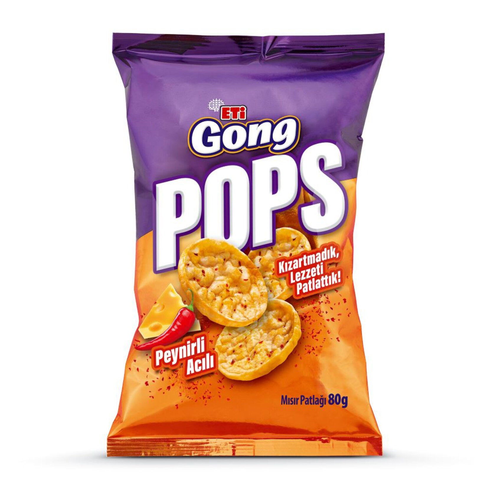 Eti Gong Pops Cheese and Spicy Corn Puffs (Peynirli Acılı Mısır Patlağı) 80g