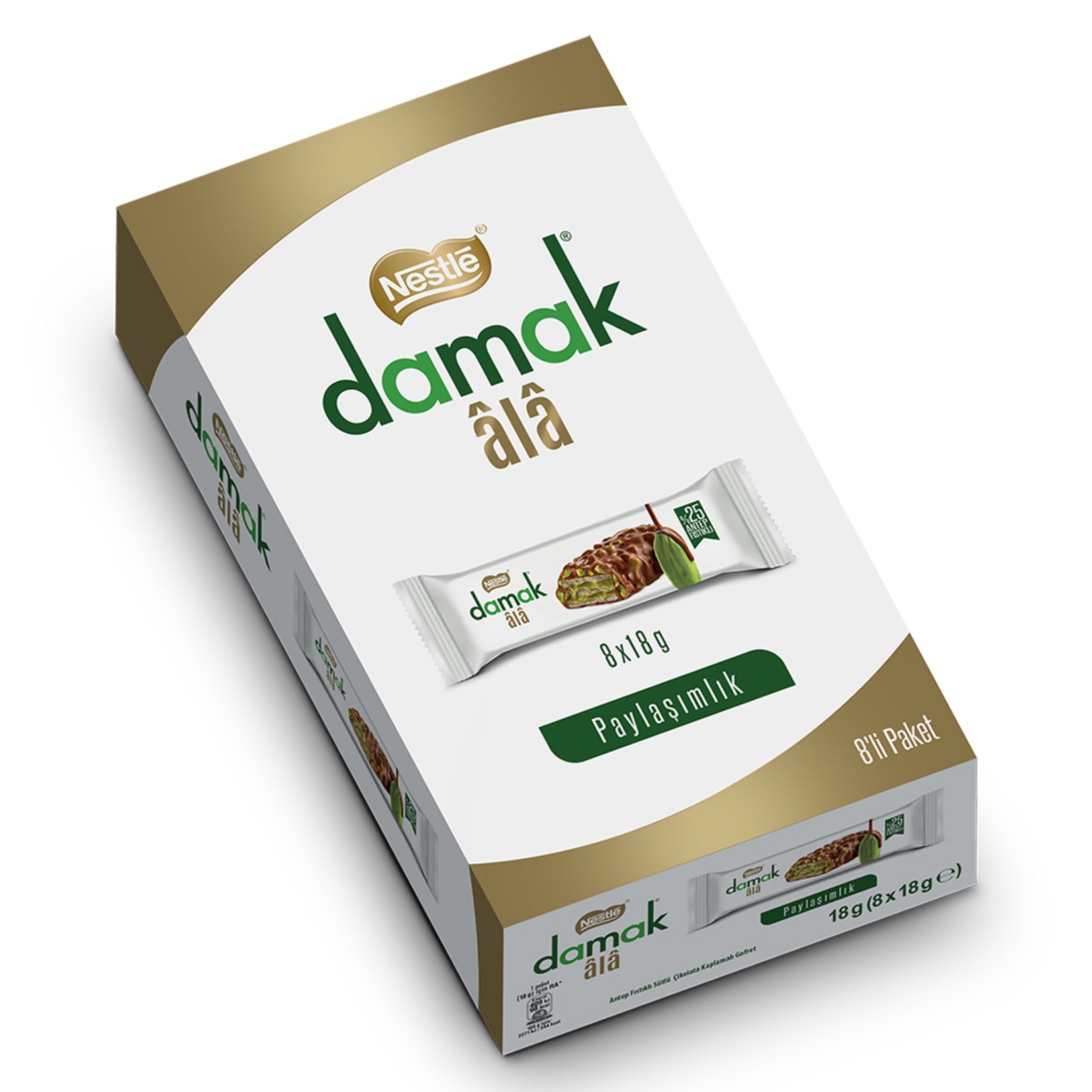 Nestle Damak Ala Pistachio Milk Chocolate Coated Wafer (Antep Fıstıklı Sütlü Çikolata Kaplı Gofret) 144 G