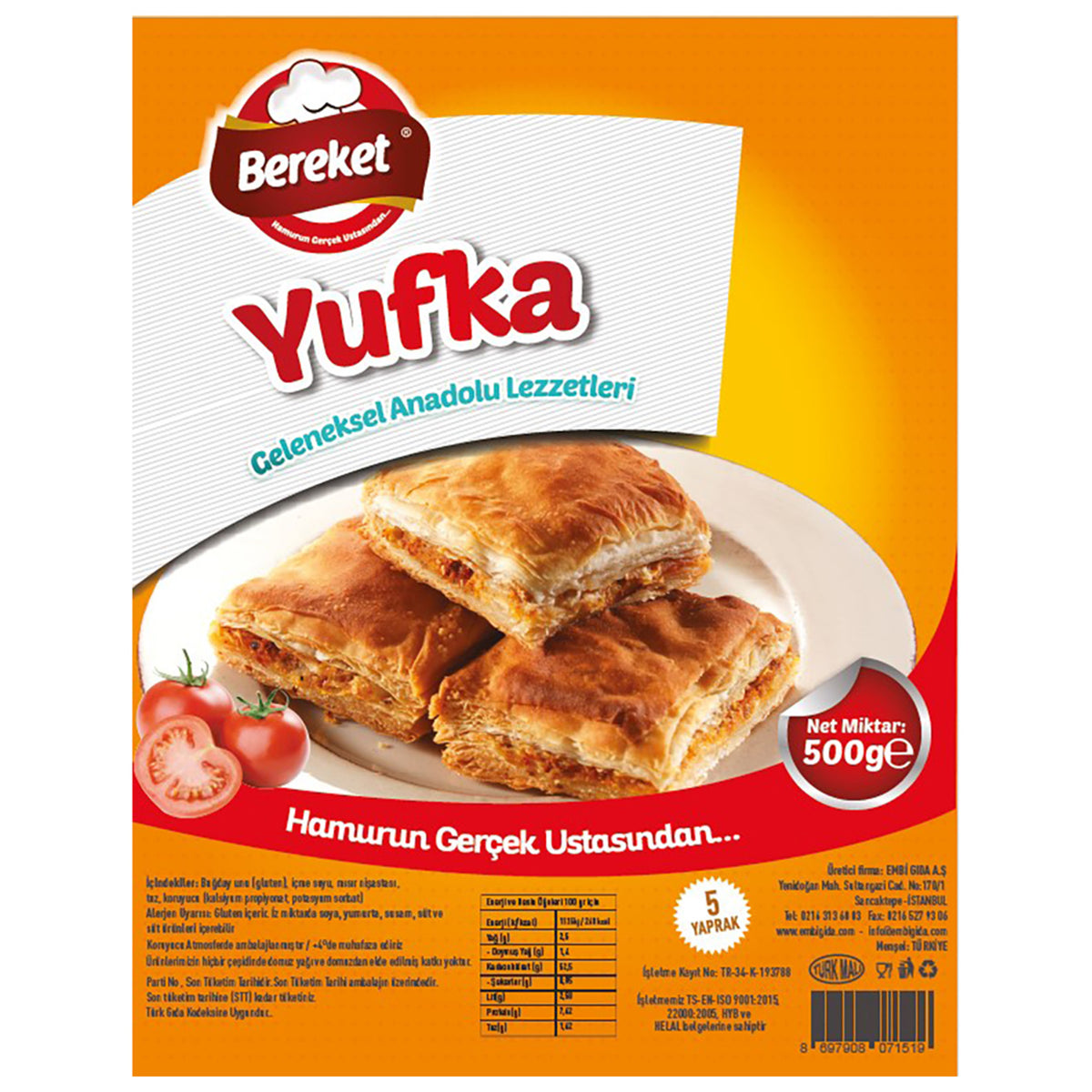 Bereket Yufka (Yufka) 5 Sheets 500 G
