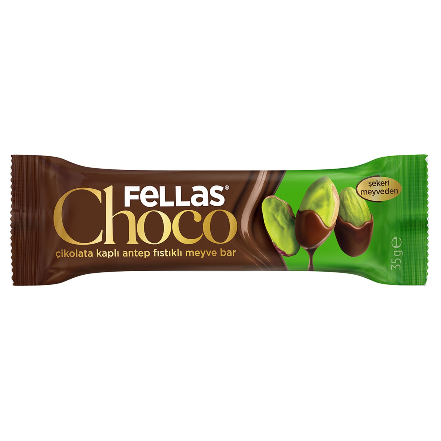 Fellas Pistachio Chocolate Covered Fruit Bar (Antep Fıstıklı Çikolata Kaplı Meyve Bar) 35 G