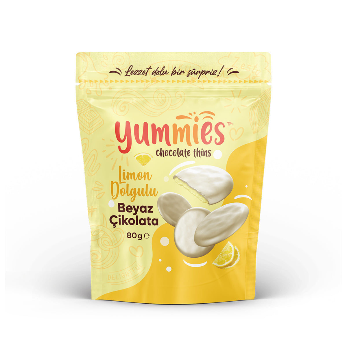 Yummies Lemon Filled White Button Chocolate (Limon Dolgulu Beyaz Buton Çikolata) 80g