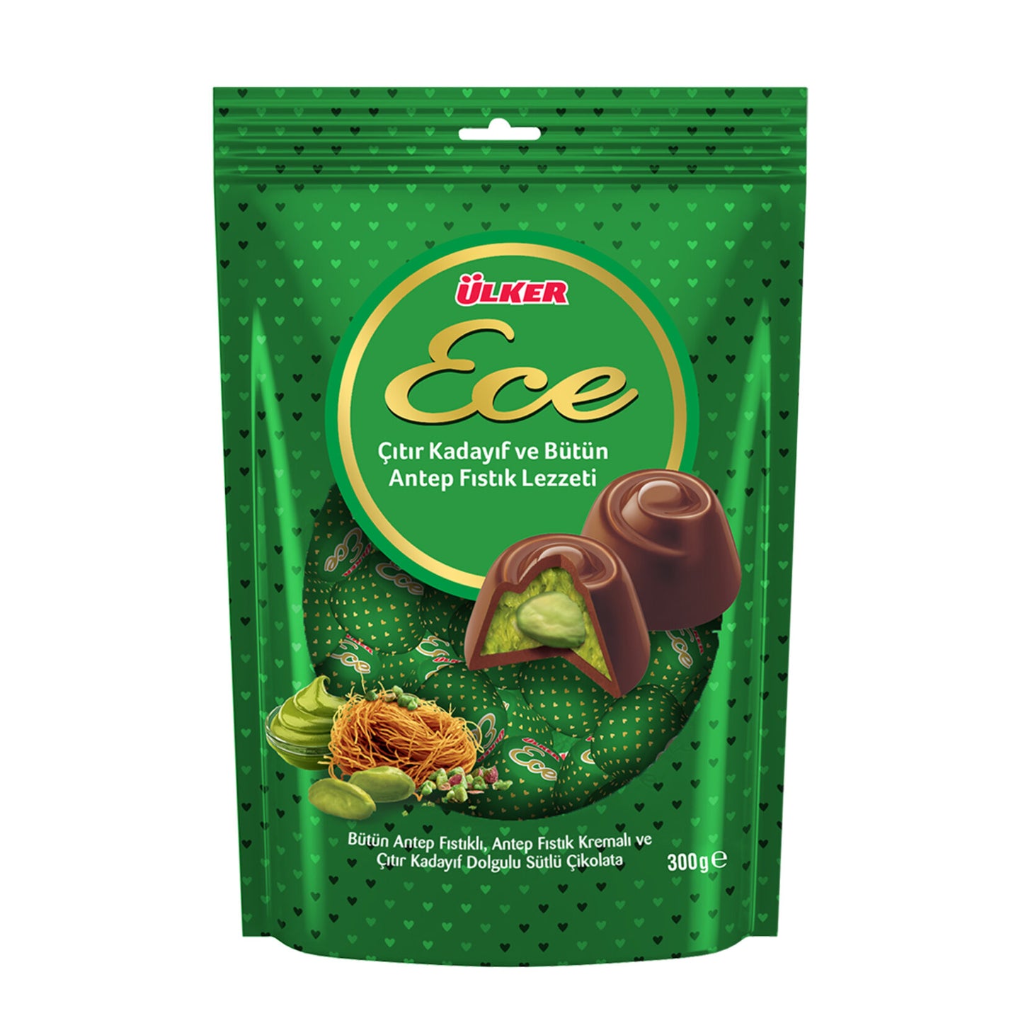 Ece Crispy Kadaif and Whole Pistachio Milk Chocolate 300 G