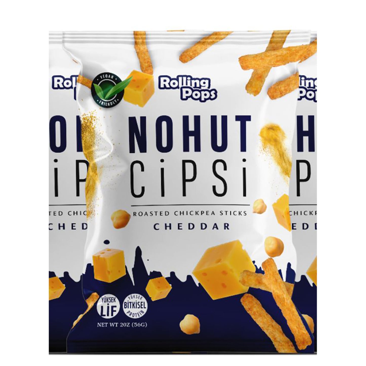 Rolling Pops Cheddar Seasoned Chickpea Chips (Nohut Cipsi) 56 G