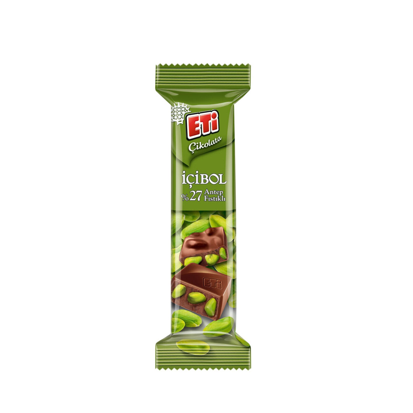 Eti Inside Filled Chocolate with 27% Pistachio (İçibol %27 Antep Fıstıklı Çikolata) 30g