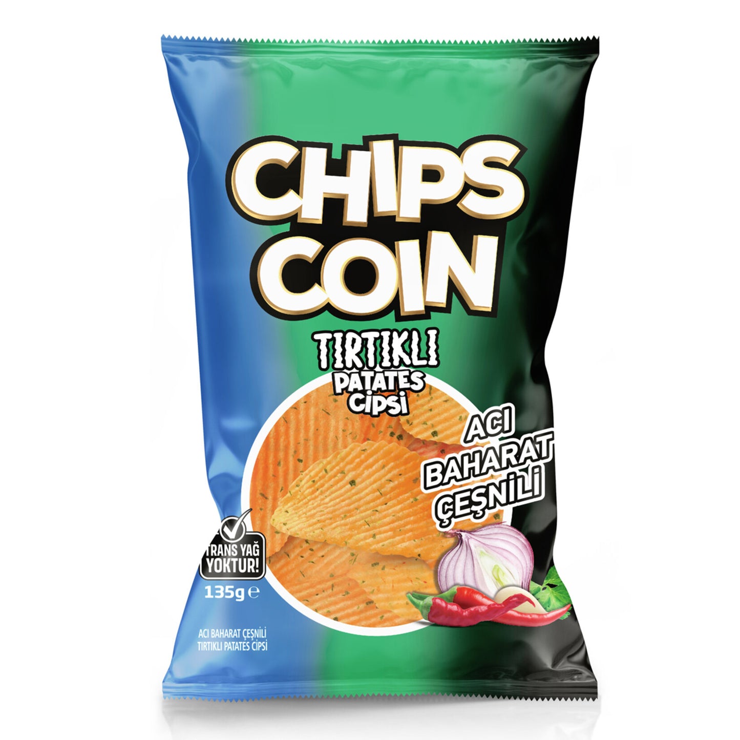 Chips Coin Tırtıklı Patates Cipsi Acı Baharatlı Çeşnili 135 G