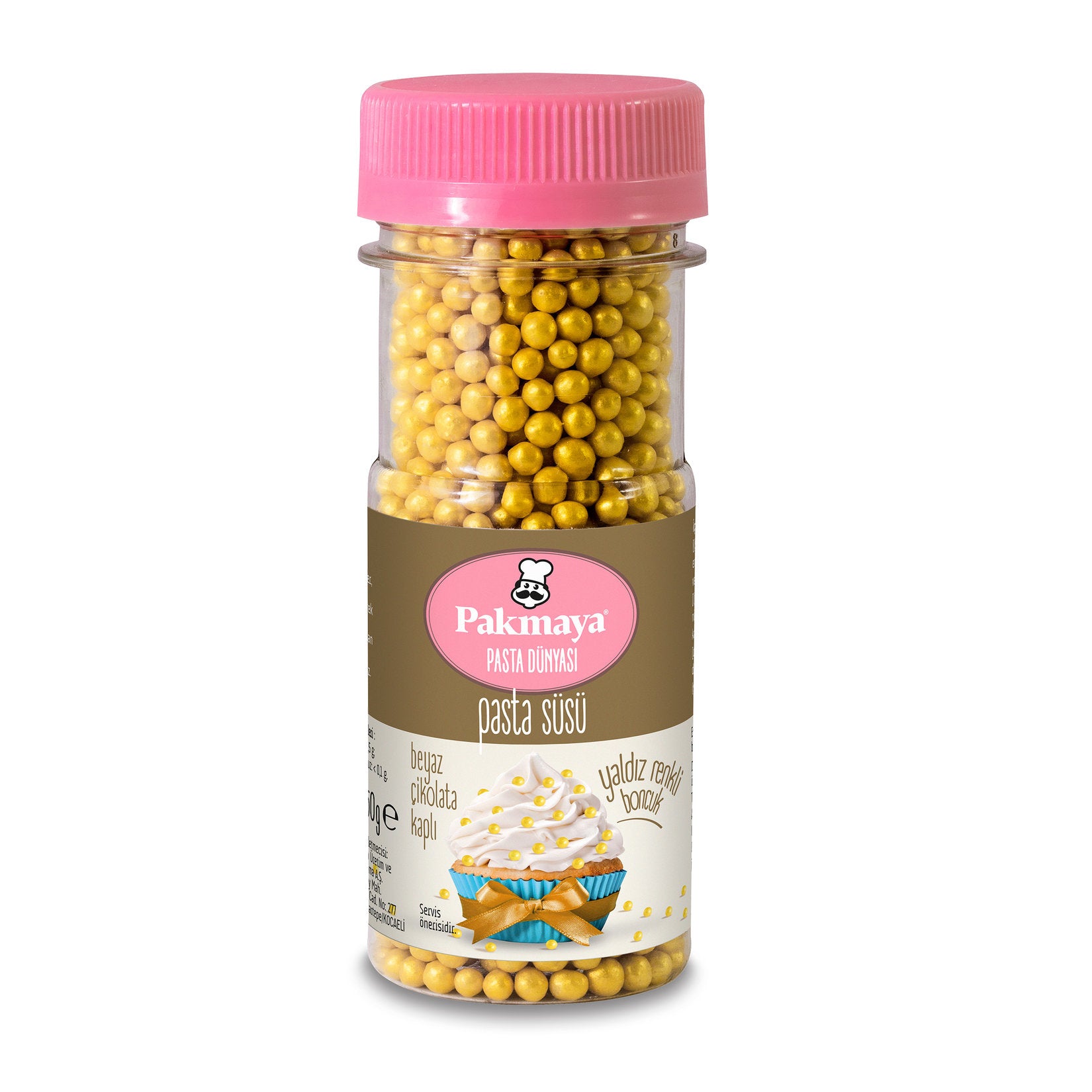 Pakmaya Cake Decoration Golden Beads Rice Crisp (Pasta Süsü Yaldız Boncuk Pirinç Patlağı) 50g