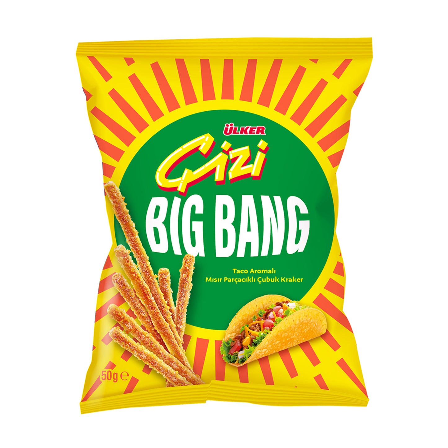 Ülker Çizi Bigbang Corn Flavored Cheese Taco Sticks (Mısır Parçacıklı Peynirli Taco Çubuk) 50 G