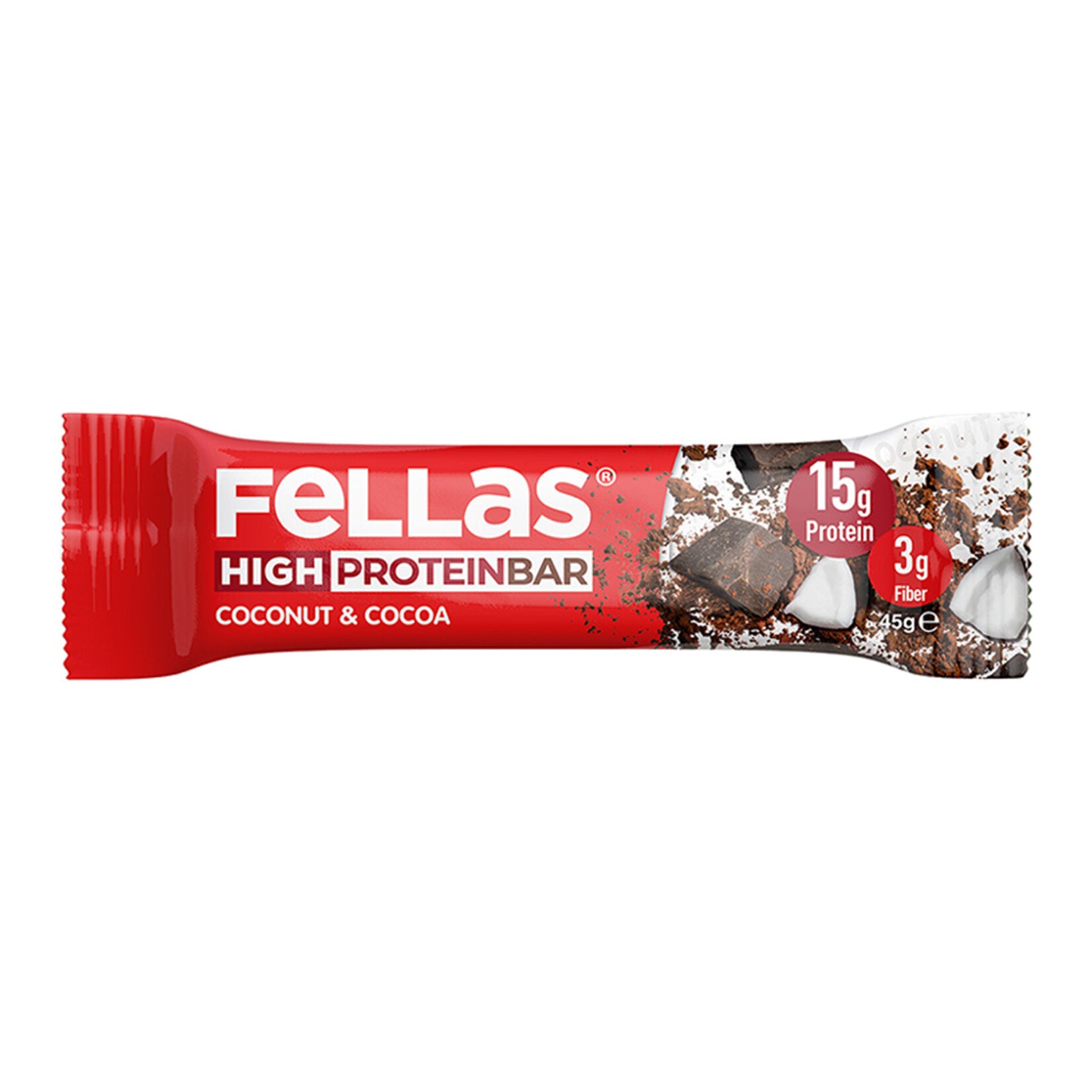 Fellas Cocoa & Coconut High Protein Bar 45g (Kakao & Hindistan Cevizli Yüksek Protein Bar)